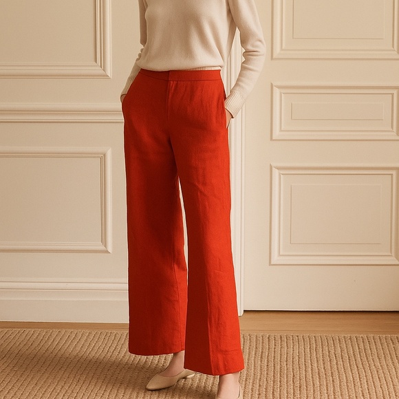 STAUD Pants - Staud Linen High Waist Wide Leg Pants Orange S